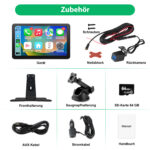 Écran CarPlay Android Auto sans fil 9 pouces portable avec caméra de recul