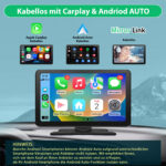 Écran CarPlay Android Auto sans fil 9 pouces portable avec caméra de recul